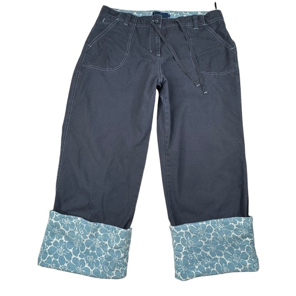 Boden Cotton Pants with Floral Flower Rolled Cuffs. Contrast Stitch. 14R - Picture 3 of 16
